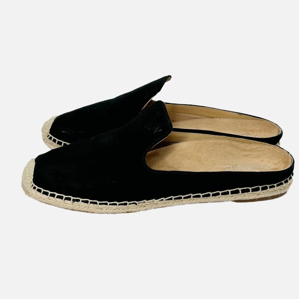 Vionic Santorini Womens Mules Black Suede Espadrille Slip On Shoes 9